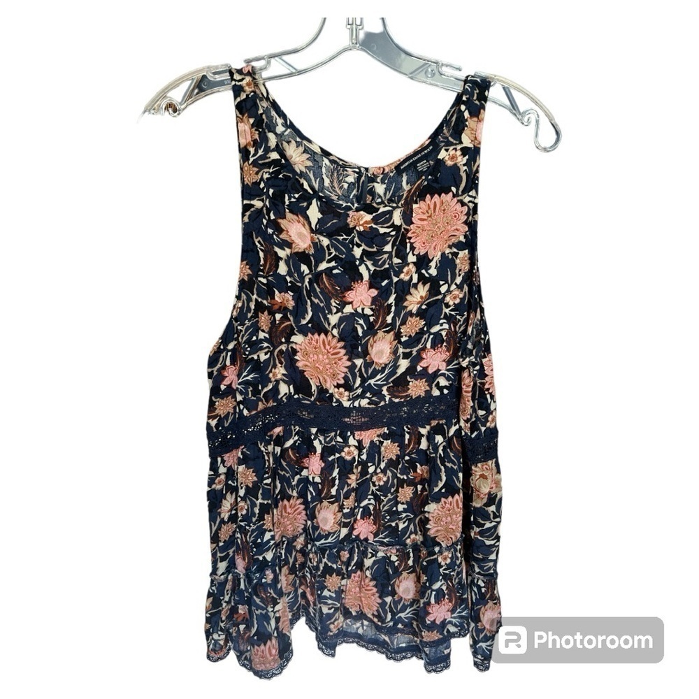 EUC American Eagle navy blue floral boho flowy tank size Medium